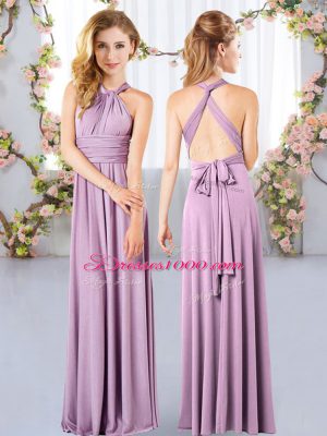 Extravagant Sleeveless Floor Length Ruching Criss Cross Quinceanera Dama Dress with Lavender