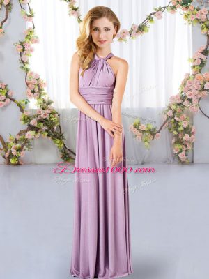 Extravagant Sleeveless Floor Length Ruching Criss Cross Quinceanera Dama Dress with Lavender