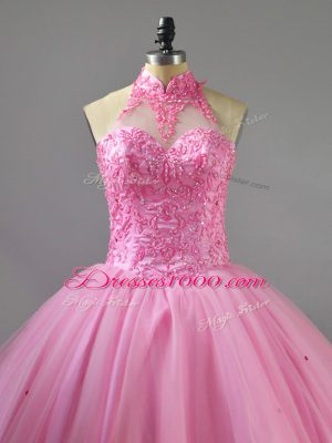 Gorgeous Tulle Sleeveless Floor Length Sweet 16 Dress and Beading