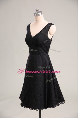 V-neck Sleeveless Zipper Homecoming Dress Black Lace