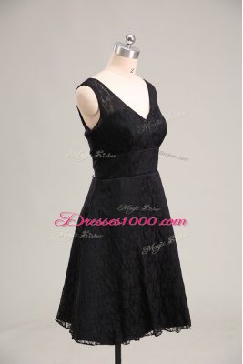 V-neck Sleeveless Zipper Homecoming Dress Black Lace