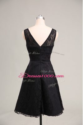 V-neck Sleeveless Zipper Homecoming Dress Black Lace