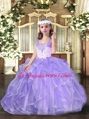 Sleeveless Lace Up Floor Length Beading and Ruffles Party Dress for Toddlers