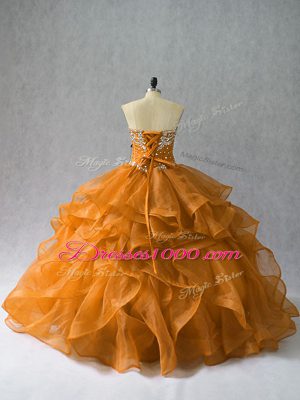 Charming Beading and Ruffles Sweet 16 Dress Orange Lace Up Sleeveless Floor Length