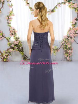 Dynamic Dark Purple Empire Ruching Bridesmaid Dresses Lace Up Chiffon Sleeveless Floor Length