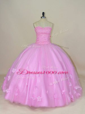 Sweetheart Sleeveless Tulle Sweet 16 Dress Beading and Hand Made Flower Lace Up