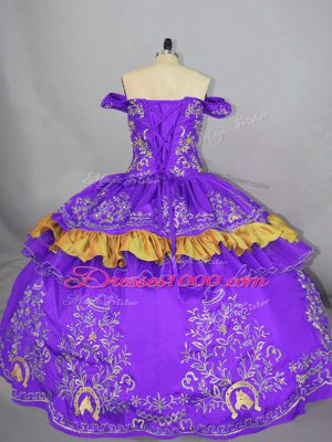 Off The Shoulder Sleeveless Lace Up 15th Birthday Dress Purple Satin