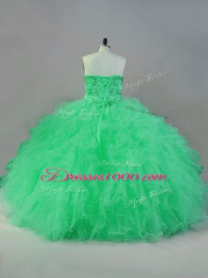 Hot Selling Beading Quinceanera Gowns Apple Green Lace Up Sleeveless Floor Length