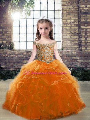Orange Lace Up Party Dresses Beading Sleeveless Floor Length