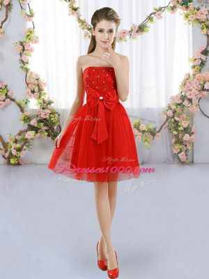 Strapless Sleeveless Side Zipper Court Dresses for Sweet 16 Red Tulle