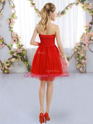 Strapless Sleeveless Side Zipper Court Dresses for Sweet 16 Red Tulle