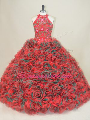 Attractive Sleeveless Sweet 16 Quinceanera Dress Brush Train and Embroidery