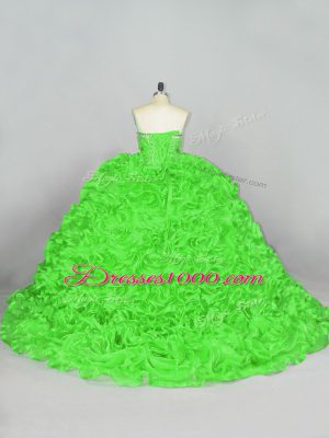 Sleeveless Fabric With Rolling Flowers Court Train Lace Up Vestidos de Quinceanera for Sweet 16 and Quinceanera