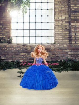 Attractive Royal Blue Lace Up Sweetheart Beading and Ruffles Quince Ball Gowns Tulle Sleeveless