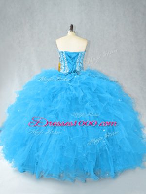 Baby Blue Lace Up Sweetheart Beading and Ruffles Quinceanera Gown Tulle Sleeveless