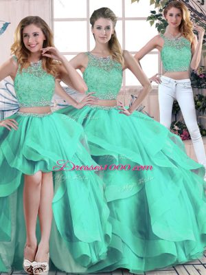 High Quality Tulle Sleeveless Floor Length Quinceanera Gowns and Beading and Ruffles