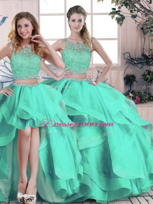 High Quality Tulle Sleeveless Floor Length Quinceanera Gowns and Beading and Ruffles