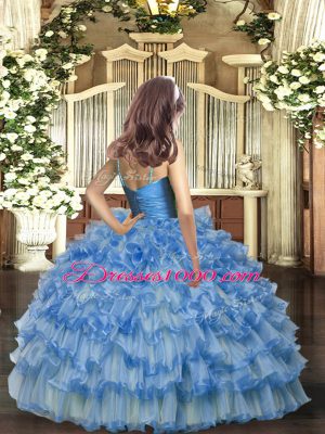 Floor Length Blue Little Girls Pageant Dress Wholesale V-neck Sleeveless Zipper