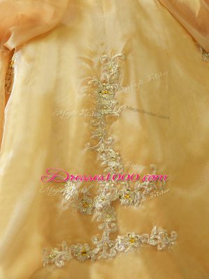 Appliques Ball Gown Prom Dress Gold Lace Up Sleeveless Floor Length