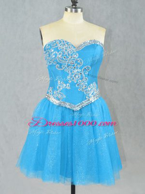 Flare Aqua Blue Lace Up Homecoming Party Dress Beading Sleeveless Mini Length