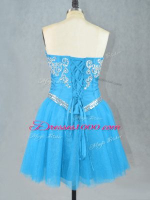 Flare Aqua Blue Lace Up Homecoming Party Dress Beading Sleeveless Mini Length