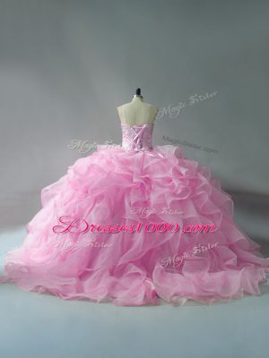 Baby Pink Ball Gowns Sweetheart Sleeveless Organza Lace Up Beading and Ruffles Sweet 16 Dresses