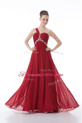 Glorious Floor Length Red Prom Evening Gown One Shoulder Sleeveless Backless