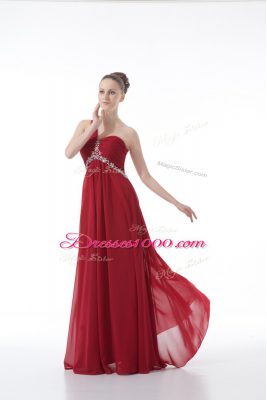 Glorious Floor Length Red Prom Evening Gown One Shoulder Sleeveless Backless