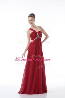 Glorious Floor Length Red Prom Evening Gown One Shoulder Sleeveless Backless