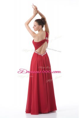 Glorious Floor Length Red Prom Evening Gown One Shoulder Sleeveless Backless