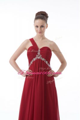 Glorious Floor Length Red Prom Evening Gown One Shoulder Sleeveless Backless