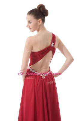 Glorious Floor Length Red Prom Evening Gown One Shoulder Sleeveless Backless