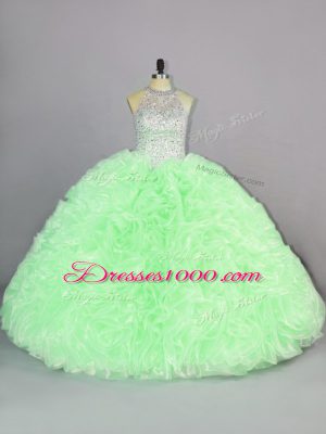 Popular Sleeveless Organza Floor Length Lace Up Quinceanera Gowns in with Beading and Ruffles