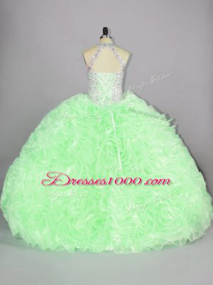 Popular Sleeveless Organza Floor Length Lace Up Quinceanera Gowns in with Beading and Ruffles