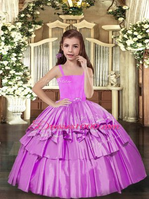 Superior Sleeveless Lace Up Floor Length Ruffled Layers Girls Pageant Dresses