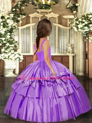 Superior Sleeveless Lace Up Floor Length Ruffled Layers Girls Pageant Dresses