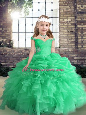 Beading and Ruffles and Pick Ups Party Dress for Toddlers Apple Green Lace Up Sleeveless Floor Length