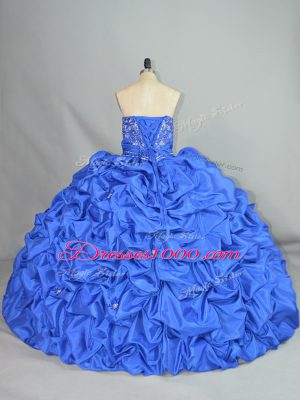 Noble Blue Sweetheart Neckline Embroidery and Pick Ups Quinceanera Gowns Sleeveless Lace Up