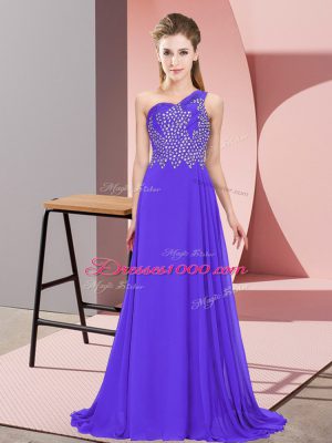 Graceful Purple Going Out Dresses Prom and Party with Beading One Shoulder Sleeveless Side Zipper
