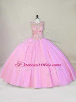 Pink Quinceanera Dress Scoop Sleeveless Lace Up