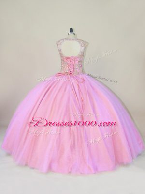 Pink Quinceanera Dress Scoop Sleeveless Lace Up