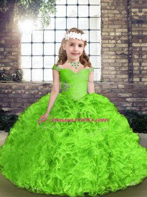 Ball Gowns Party Dress for Toddlers Straps Organza Sleeveless Floor Length Lace Up