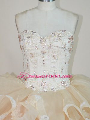 Fantastic Floor Length Lace Up 15 Quinceanera Dress Champagne for Sweet 16 and Quinceanera with Beading and Ruffles