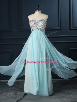 Light Blue Sweetheart Zipper Beading Evening Dress Sleeveless