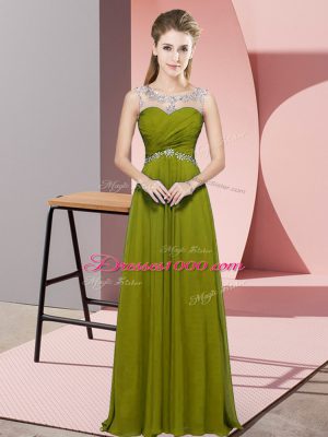 New Arrival Olive Green Prom and Party and Military Ball with Beading Scoop Sleeveless Backless