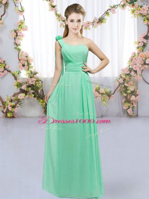 Ideal Turquoise Lace Up Vestidos de Damas Hand Made Flower Sleeveless Floor Length