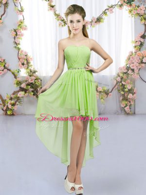High Low Empire Sleeveless Yellow Green Bridesmaid Dresses Lace Up