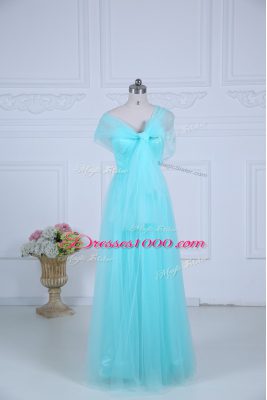 Aqua Blue Sleeveless Tulle Zipper Wedding Party Dress for Wedding Party