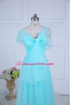 Aqua Blue Sleeveless Tulle Zipper Wedding Party Dress for Wedding Party