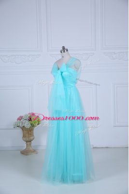 Aqua Blue Sleeveless Tulle Zipper Wedding Party Dress for Wedding Party